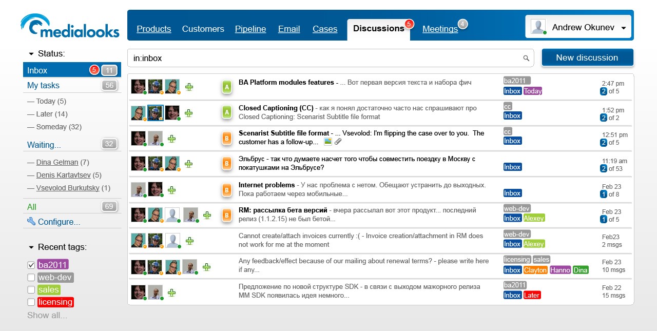 Интерфейс CRM «Medialooks» Интерфейс CRM «Medialooks»